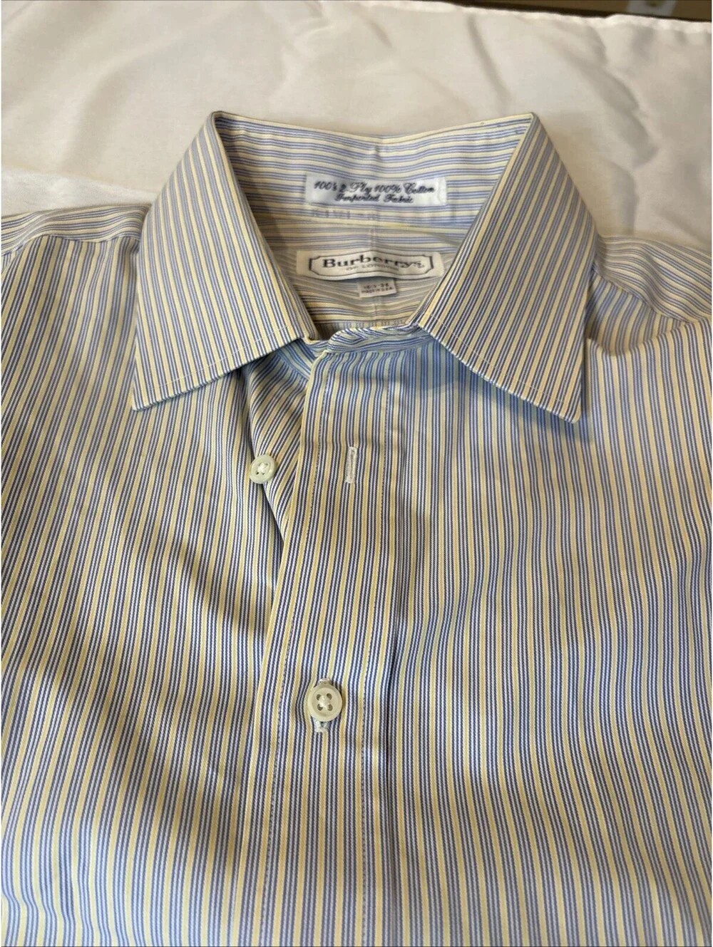 Men's Burberry London Blue/Ylw Striped Long Sleeve Button Dress Shirt 15 1/2 35